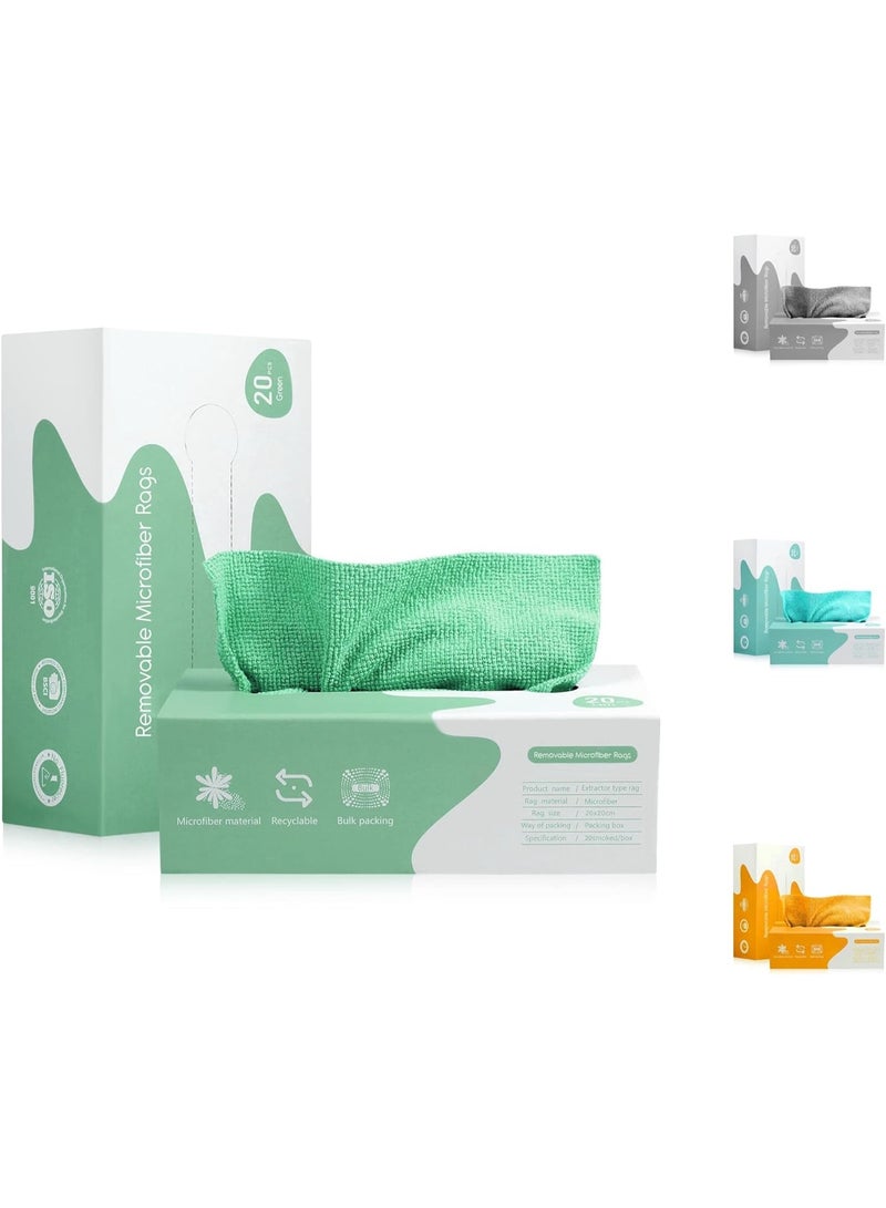 مناديل تنظيف مايكروفايبر في علبة سحب متعدد الالوان – 20 قطعة ماصة وخالية من الوبر تنظف بدون آثار للزجاج والمطبخ والسيارة والإلكترونيات – قابلة للغسل وإعادة الاستخدام - Image 1